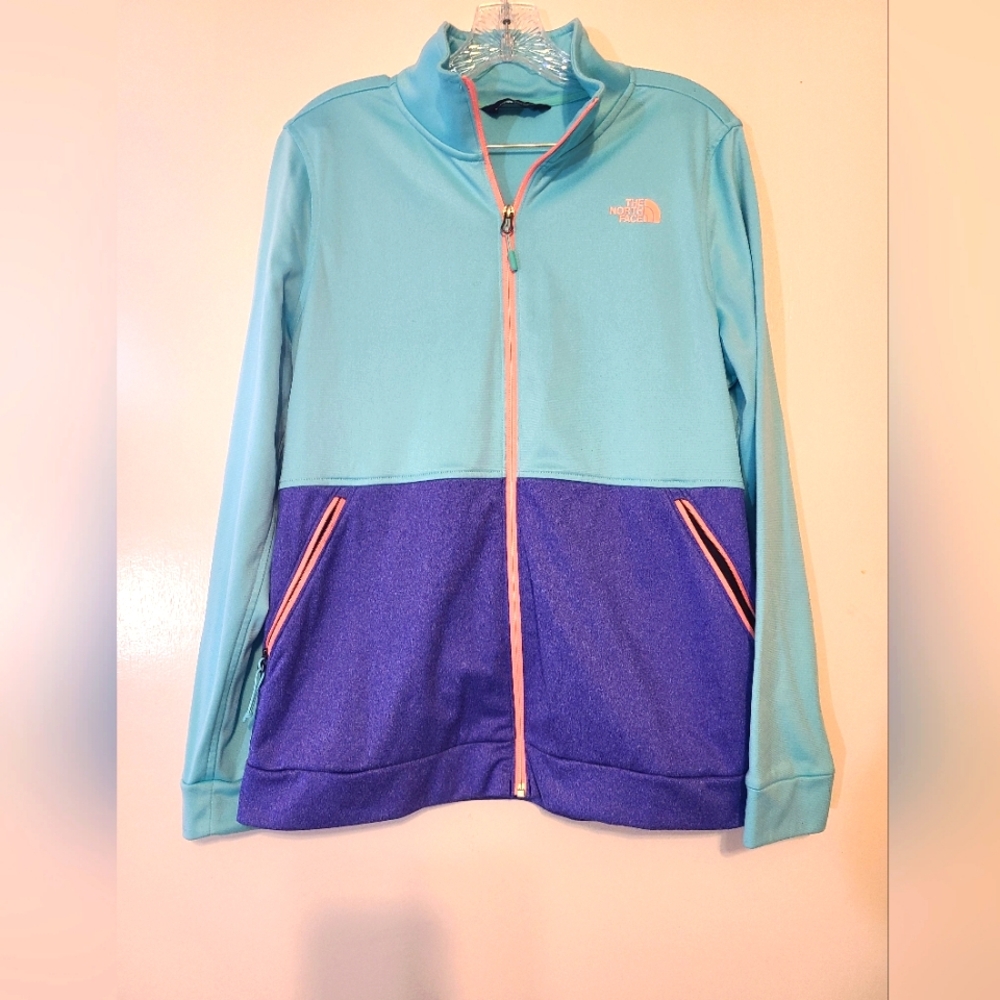 The North Face Jacket Women Large Green Blue Colorblock Full Zip Pocket 90s Vibe